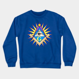 Sq. & Compasses w/All-seeing Eye, G & star On Blue disc Crewneck Sweatshirt